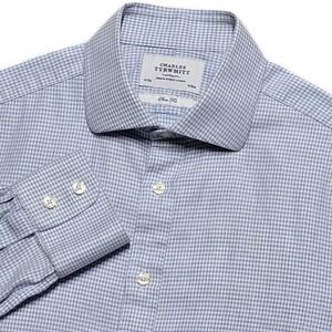 Charles Tyrwhitt Dress Shirt Mens 16/35‎ Baby Blue Houndstooth Slim Fit Non-Iron